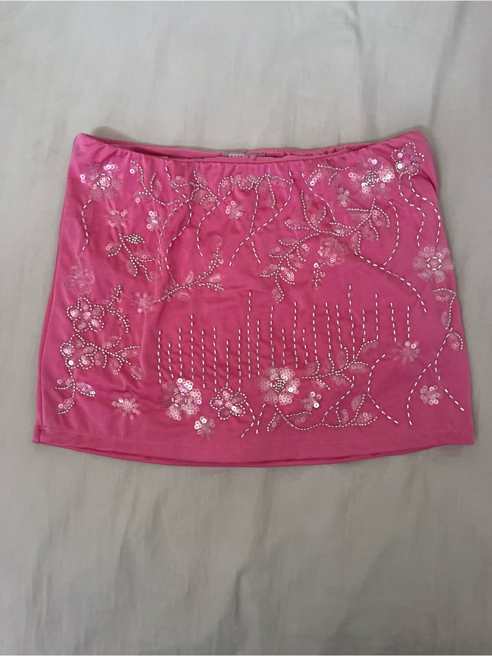 Modern Beaded Sequin Floral Fairy Pink Mini Skirt
